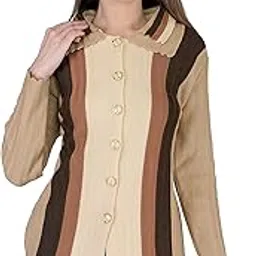 lady willington Women's Multicolour Double Collar Woolen Cardigan - Daffodil Fabric Winter Wear Pure Wool Cardigan (Brown, 3XL)-picture-22
