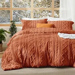 Bedsure Tufted Boho Comforter Set Twin - Terracotta Boho Bedding Comforter Set, 2 Pieces Farmhouse Shabby Chic Embroidery Bed Set, Soft Jacquard Comforter for Women Men Girls-image-5
