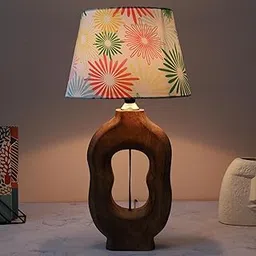 tu casa Artistry Mangowood Table Lamp for Home Decoration, Bedroom, Living Room, Lounge, Office, Festival Gifting (Floral Print)-image-5