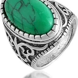 Brass Antique Silver finish Green Turquoise firoza finger Turkish jewellery Design for Men Women (SST8319ORNI)-image-5