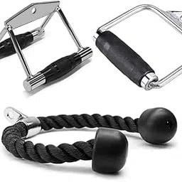 FSENTERPRISES Gym Cable Attchament Combo : Rowing Handle Single D- Handle Tricep Rope Pack of 3 Handles-picture-12