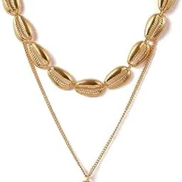 rvm jewels 2 Layered Golden Cowrie Sea Shell Necklace for Women Bohemian Seashell Jewellery Multi Layer Chain Shell Charms Necklace for Women Beach Necklace-picture-33