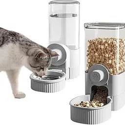Qpets® 1200ml Auto Cat Feeder & 520ml Water Bowl, Cage Mounted Cat Feeder Water Dispenser, Gravity-Powered Auto Feed Food Dispenser Water Bowl for Small Pet, Cat, Birds, Hamster-picture-14