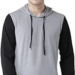 kalt Men's Dual Colour Full Sleeves Cotton Blend Hoodie(Light Grey Melange::Black)-picture-33