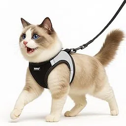 Buraq Cat Harness with Leash for Outdoor, Walking, Escape Proof, Air Mesh Fabric, Easy Control, Adjustable & Durable Cat Leash with Harness for Cats (Black - Silver, S)-picture-21