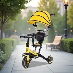 Leotoon 4-in-1 Trot n’ Roll | with Sunshade | 3 Mute EVA Wheels | Big Wheel Hub | Music & Light | Steel Frame | Non-Slip Tyres | Extendable Handle | Convertible to Balance Bike | (Yellow) (2-6 Years)-picture-14