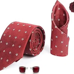 rizoro Tie for Men – Dotted Silk Neck Ties Set with Cufflinks Flower Pin, Pocket Square & Black Gift Box, Combo Necktie Sets for Office Wear, Formal Suits & Weddings (Red, 4D5RDRX)-picture-39