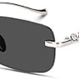 Rimless Rectangle Sunglasses, Gold Metal Frame, Leopard Arms, Coloured Lens-picture-25