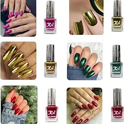 K10 Nail Polish| Metallic Finish Nail Paint|Quick Drying| Non UV Polish - Gel Finish |Chip Resistant Long-Lasting Multicolor Nail Paint for Women and Girls Red-Golden-Pink-Green-Lemon-Darkred-picture-14