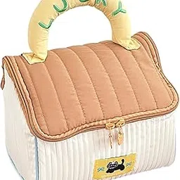 Kidology Cottage Style Makeup Carry Bag for Women | Premium Large Capacity Cosmetic Organizer Pouch | House Shaped Vanity Travel Bag for Makeup, Skincare & Baby Nail Trimmer Storage- Brown-image-3