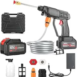 Wireless High Pressure Washer for Car Washing 48V Rechargeable Electric Pressure Washer Gun Machine Tool for Bike, Cleaning, Gardening with Adjustable 3 in 1 Nozzle and 5M Hose Pipe-image-74