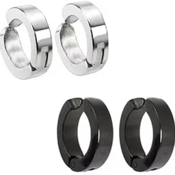m men style Fashion Punk Non-Piercing Bali Ear mens jewelry Balck And Silver 2 Pairs Stainless Steel Earrings For Men And Women-picture-49