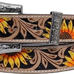rafat international Premium Western Leather Belt with Intricate Hand-Painted Sunflower Artwork, Genuine Full-Grain Leather, and Polished Silver Buckle – Artisan Craftsmanship for Men and Women-picture-13