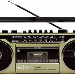 Retro Blast Bluetooth Boombox, Cassette/Tape Player, AM/FM/SW 3 Band Radio, Two 8W X-Bass Speakers, Voice Recorder, Headphone Jack, Supports USB and SD Cards(Gold)-image-53