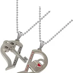 sullery Valentine Day Gift Love You Forever Couple Locket with 2 Chain His Her Lover Gift Silver Red Metal Necklace Pendant Chain for Men Women-picture-42