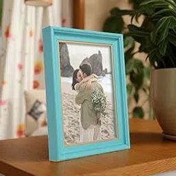 Golden Peacock 5x7 Inch Navy Blue & Gold Table Top Photo Frame | Horizontal & Vertical Display | Glass Front | Decorative PVC Frame for Home Decor & Gifting (BLUE) image 1