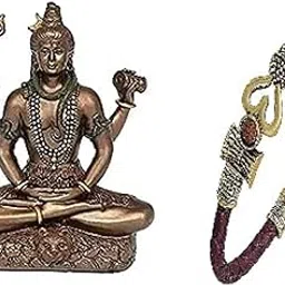 Rudram Idol Shiv Ji Resin Shiv jI Statue Murti with Leather Shiv Bracelet Om Bracelet Rudraksha Bracelet Both for Men and Women Home Decor Showpiece-image-3