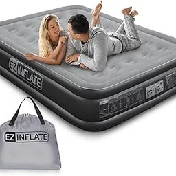 EZ INFLATE Dual Pump Technology Air Mattress With Built In Pump, Luxury Size Airbed, Inflatable Mattress For Home Camping Travel, Blow Up Bed, Queen Black & Grey-image-16
