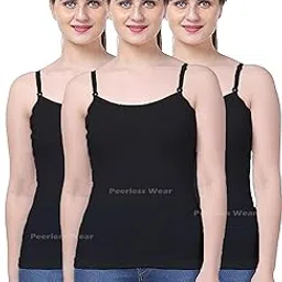 peerless wear Camisole Slip Set of 3, Soft Cotton, Adjustable Straps, Black Skin White-picture-46