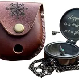 Engraved Antique Commando Black Nautical Marine Brass Flat Compass with Leather Case, Best Gift for Festivals, Best Compass for Hiking & Traveling-picture-29