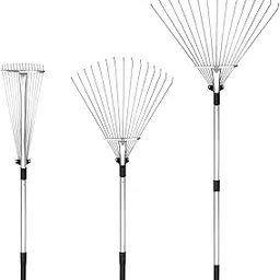 POGOL Garden Leaf Rack Telescopic Metal Rake Yard Cleaning Tool Adjustable Expanding Handle Broom Clean Up of Lawn and Yard, Rake, Flowers Beds, Roof 24 to 63 Inch (Pack of 1) image 1