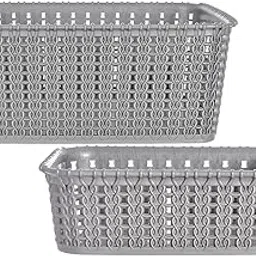 Kuber Industries Multipurposes Large & Small Size M 20-15 Plastic Basket, Organizer For Kitchen, Countertops, Cabinets, Bathroom Without Lids- Set of 2 (Grey) -46KM0138-picture-49