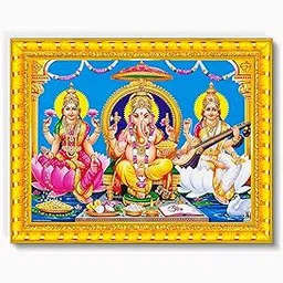 Pavan Photo Laminations Lakshmi Devi Ganesha Saraswati Ganesh Hanging Wall Painting Framed Home Decor (Wood,Matte,Gold,Small Size,6 x 8 Inch) R384S-image-35