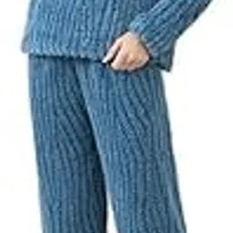 crosstrap Comfortable Women’s Nightwear | Solid Pajama Suit with Zipper(Blue)-picture-13