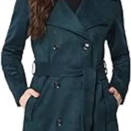 Emerald Green Solid Pattern Double Breasted Long Coat_2XL-image-10