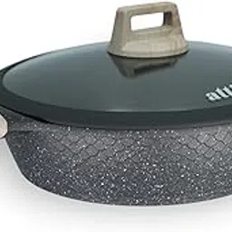 ATTIL - 28 cm - Non Stick Deep Fry Pan with Glass Lid - Induction Base - Granite Cookware Deep Frying Pan 3.75Ltr, Granite Finish - Grey-picture-60
