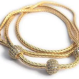 sukra gold 1 Gram Micro Copper & Gold Plated American Diamond Traditional Designer Mugappu Gold Chain for Women & Girls (Design 01, 24) (Gold)-picture-31