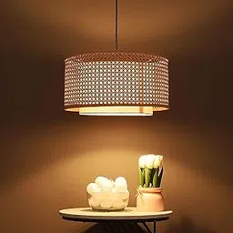 AKWAY Bamboo lamp for Living Room | Rattan Hanging lamp | Cane Pendant Light for Home Decoration (14" Dia x 7" Height) (Bulb not Included)-picture-10