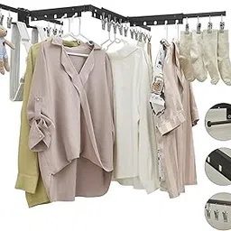 BESy Wall Mounted Laundry Clothes Drying Rack Foldable for Hanging Clothes Upgrade Retractable Foldable Collapsible Tri-Fold Drying Racks for Laundry Balcony Bathroom Stainless Steel Matte Black-picture-23