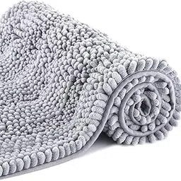 Bath Mat for Bathroom Ultra-Soft Machine Washable Rugs for Shower Room with Non-Slip Backing Shaggy Absorbent Luxury Chenille Bath Rug Perfect for Tub Sink Bedroom Door (16"x24", Light Grey)-picture-12