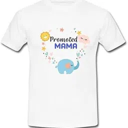 vocal for local Promoted to Mama Printed Polyester Round Neck Casual T-Shirt (White) (Small 36)-picture-41