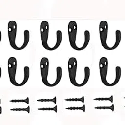 Homebunch Heavy Duty Dual Coat Hooks Wall Mounted, 12 Pack Single Prong Retro Utility Rustic Hooks for Coat, Scarf, Bag, Towel, Key, Cap, Cup, Hat (Black)-image-49