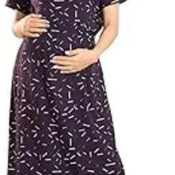 fabme Women's Printed Full Length Pure Cotton Pre and Post Pregnancy Nursing Nightdress Nighty-picture-12