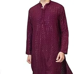 woven bloom Men's Cotton Chikankari Embroidered Kurta with Full Sleeves and Knee Length Design and Traditional Style | Rayon Regular Fit Casual Kurta | Kurta for Men-picture-49