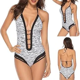 Women Swimwear Deep V Neck One Piece Swimsuit Summer Bathing Suit-image-1