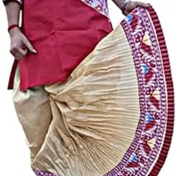 needle go traditional Bengali Mour Puccha Dhoti with Jamdani Border, Multi-Colour Design, Free Size-picture-38