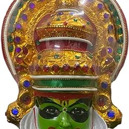 Zivba Collections Kathakali Face Mask Wall Decor, Traditional Kerala Dance Art, Green and Gold-image-58