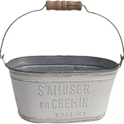 UJEAVETTE Handheld Flower Bucket Metal Bucket for Centerpieces Display Courtyard Patio L Oval White-image-19