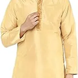 amazon brand - anarva Men’s Art Silk Kurta with Embroidered Collar & Placket – Festive-picture-39