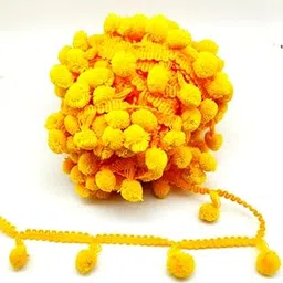 UKIYO | Pom Pom Mini Bobble Ball Fringe Braid Lace (25 Meter) LaceTrimming for Craft Material, Cotton Dupatta, Suits, Lehenga, Saree, Blouses (Yellow)-picture-49