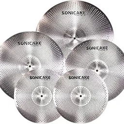 SONICAKE QMC-05 Mute Cymbal Set Low Volume Cymbal Pack 14"Hi-hats+16"Crash+18"Crash+20"Ride 5 Pcs Set Quiet Practice Cymbal, Sliver-picture-21