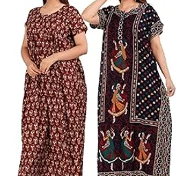 jwf Women's Wear Pure Cotton Printed Nightgown Cotton Maternity Wear Kaftan Maxi Long Nighty (Combo Pack of 2 Pieces)-picture-16