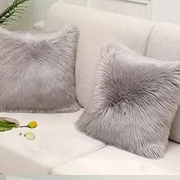 PICKKART 12X12 Inch Fur Cushion Covers Set of (Grey)-picture-29