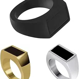 Gift For Boys And Men Style Silver, Black And Gold Finger Ring | Trending Titanium Ring For Boys And Men (Pack of 3)-image-41