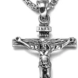 Stainless Steel Jesus Christ Cross Catholic Cutting Christian Antique Locket Pendant for Men and Women (Silver)-image-54