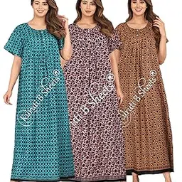 kuruti b sheets Brand 100% Cotton Nighty for Women Combo Pack of 3 Women Floor Length Free Size Maxi Gown Multi-Color-picture-12